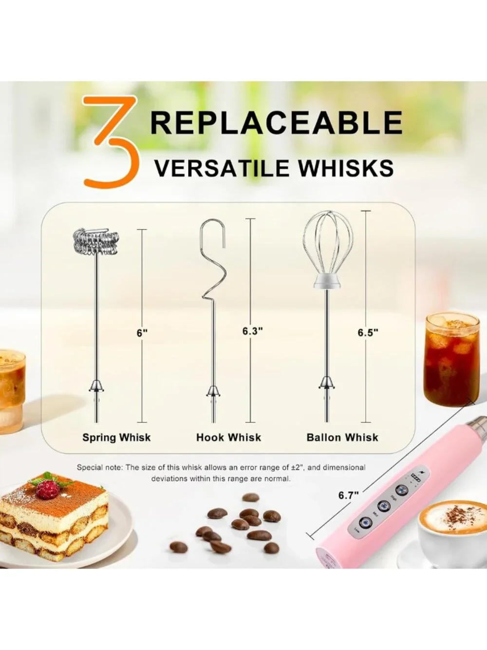 Rechargeable Handheld Milk Frother Wand - Electric Whisk for Latte, Cappuccino